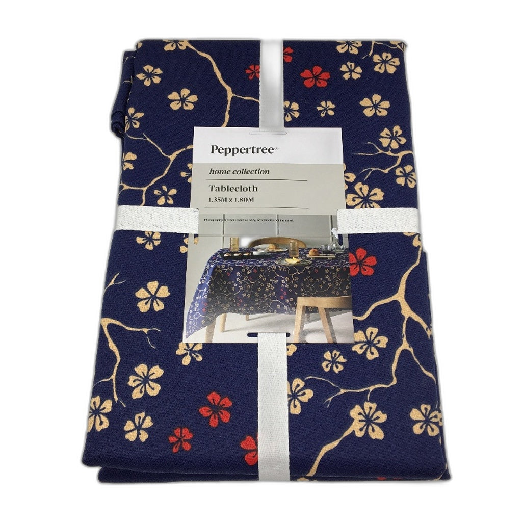 Peppertree Navy Blue Cherry Blossom 4-6Seater Rectangle 1.3mx1.8m Tablecloth NEW