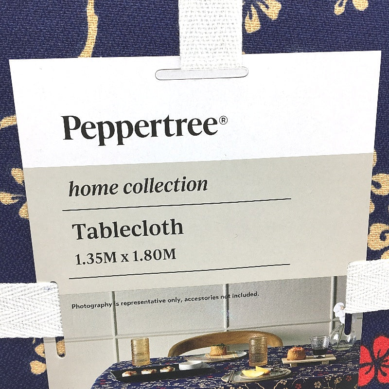 Peppertree Navy Blue Cherry Blossom 4-6Seater Rectangle 1.3mx1.8m Tablecloth NEW