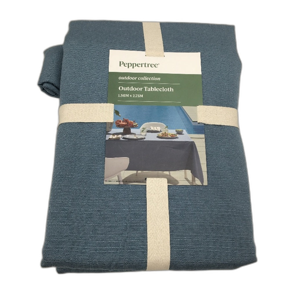 Peppertree Rectangle Textured Steel Blue Outdoor Tablecloth 1.5 x 2.75m NEW