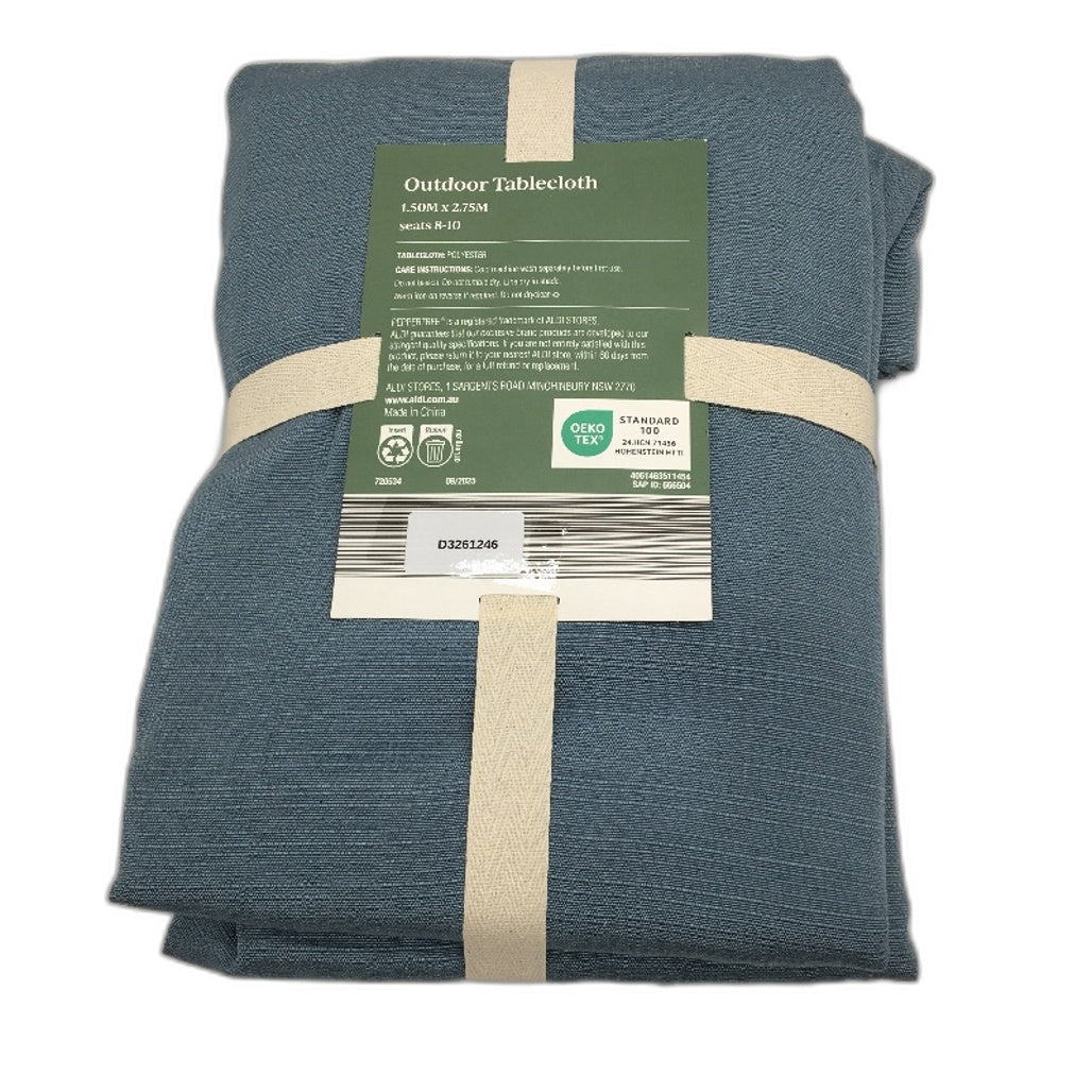 Peppertree Rectangle Textured Steel Blue Outdoor Tablecloth 1.5 x 2.75m NEW