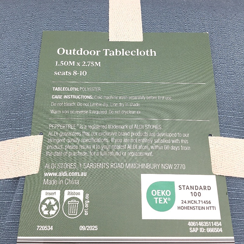 Peppertree Rectangle Textured Steel Blue Outdoor Tablecloth 1.5 x 2.75m NEW
