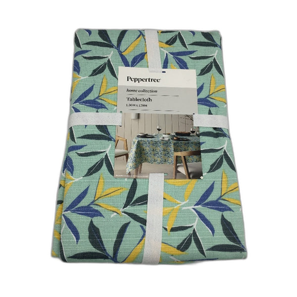 Peppertree Home Collection Aqua Leaf Rectangle Seat 4-6 Tablecloth 1.3x1.78m NEW