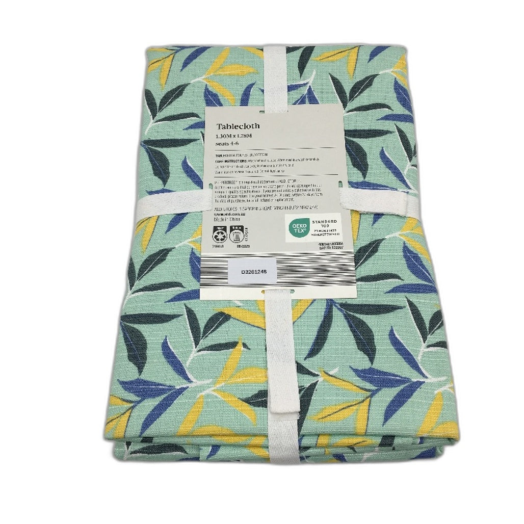 Peppertree Home Collection Aqua Leaf Rectangle Seat 4-6 Tablecloth 1.3x1.78m NEW