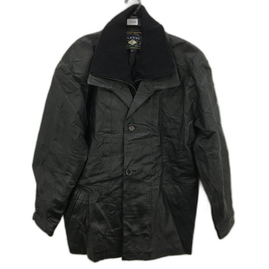 VINTAGE Clever Genuine Leather Fully Lined Zip & Button Outwear Coat Mens Size L
