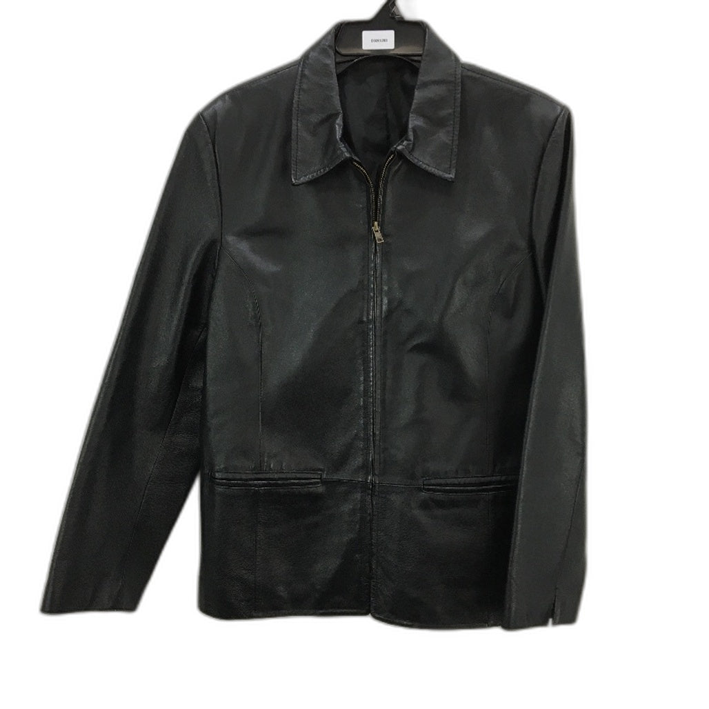 Genuine Leather Black Fully Lined Zip Up Mid Length Jacket Ladies Size 14
