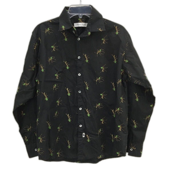 Jimmy Stuart Australia Cotton Black Bull Ant Embroidered LS Shirt Mens Size M
