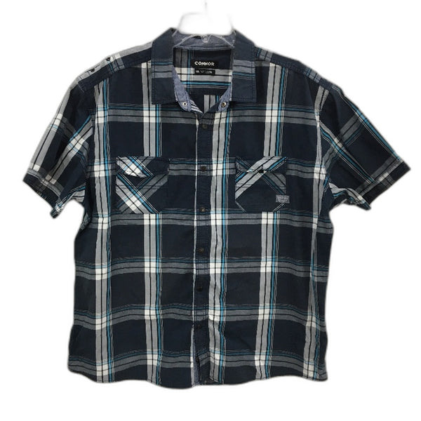 Connor Navy Blue Large Check 100% Cotton Short Sleeve Shirt Mens Size 3XL
