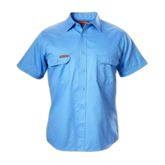 Hard Yakka Blue Medit Cotton Drill Short Sleeve Shirt Mens Size Large Y07510 NEW