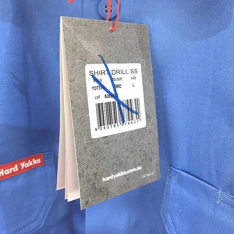 Hard Yakka Blue Medit Cotton Drill Short Sleeve Shirt Mens Size Large Y07510 NEW