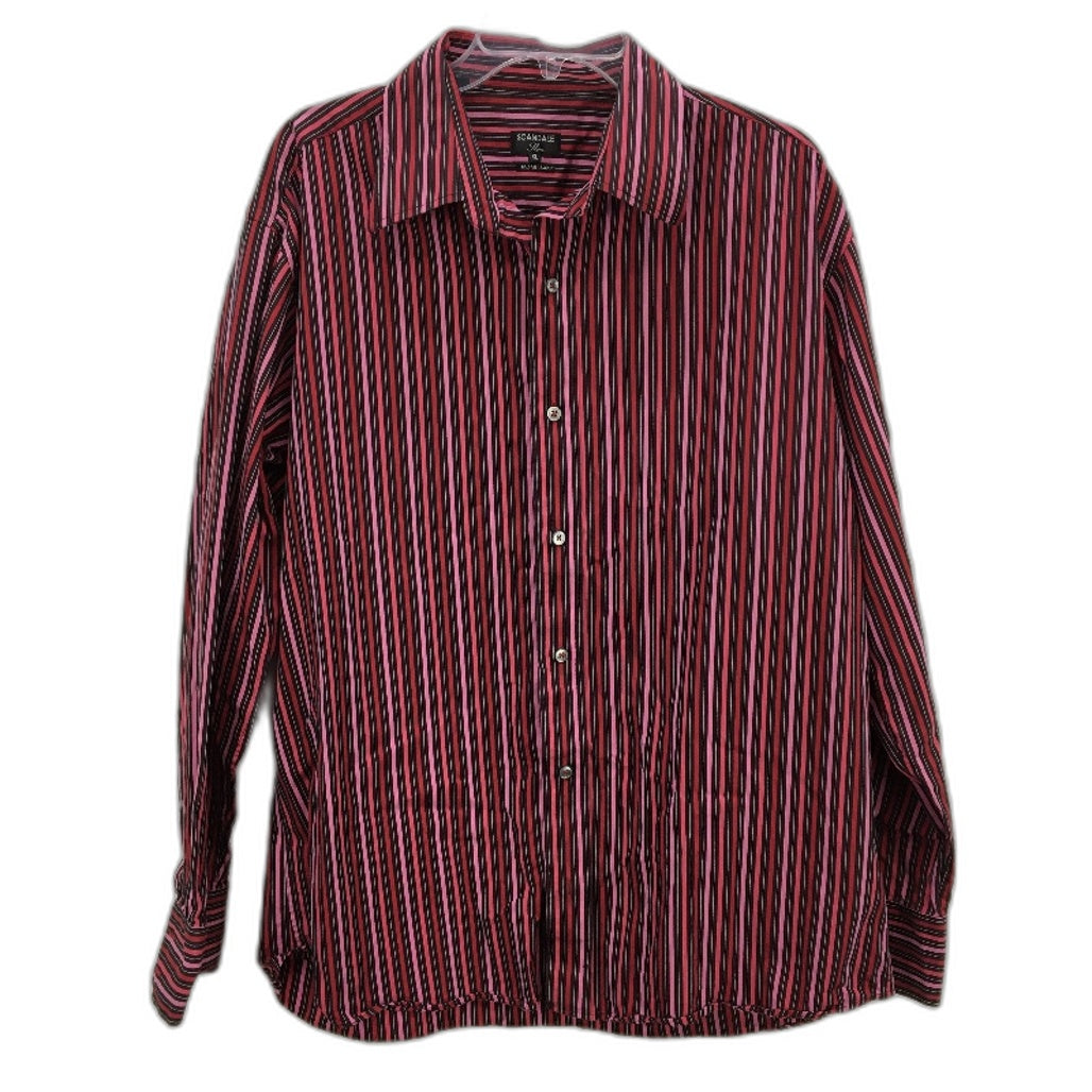 Scandale Slim Italian 100% Cotton Pink & Red Stripe L/Sleeve Shirt Mens Size XL