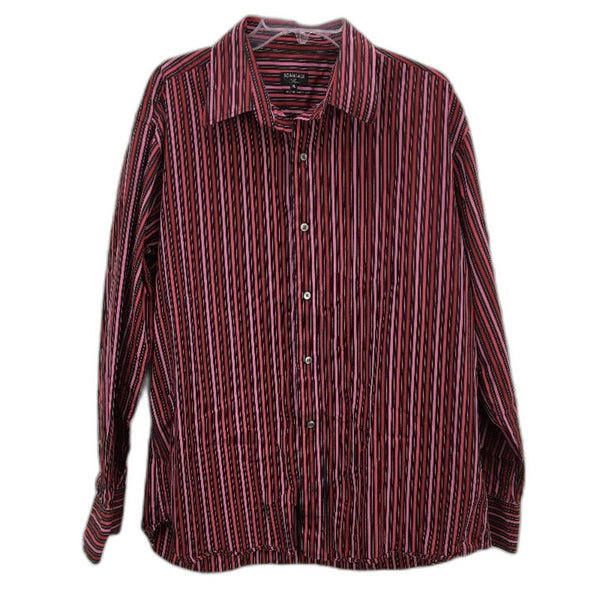 Scandale Slim Italian 100% Cotton Pink & Red Stripe L/Sleeve Shirt Mens Size XL