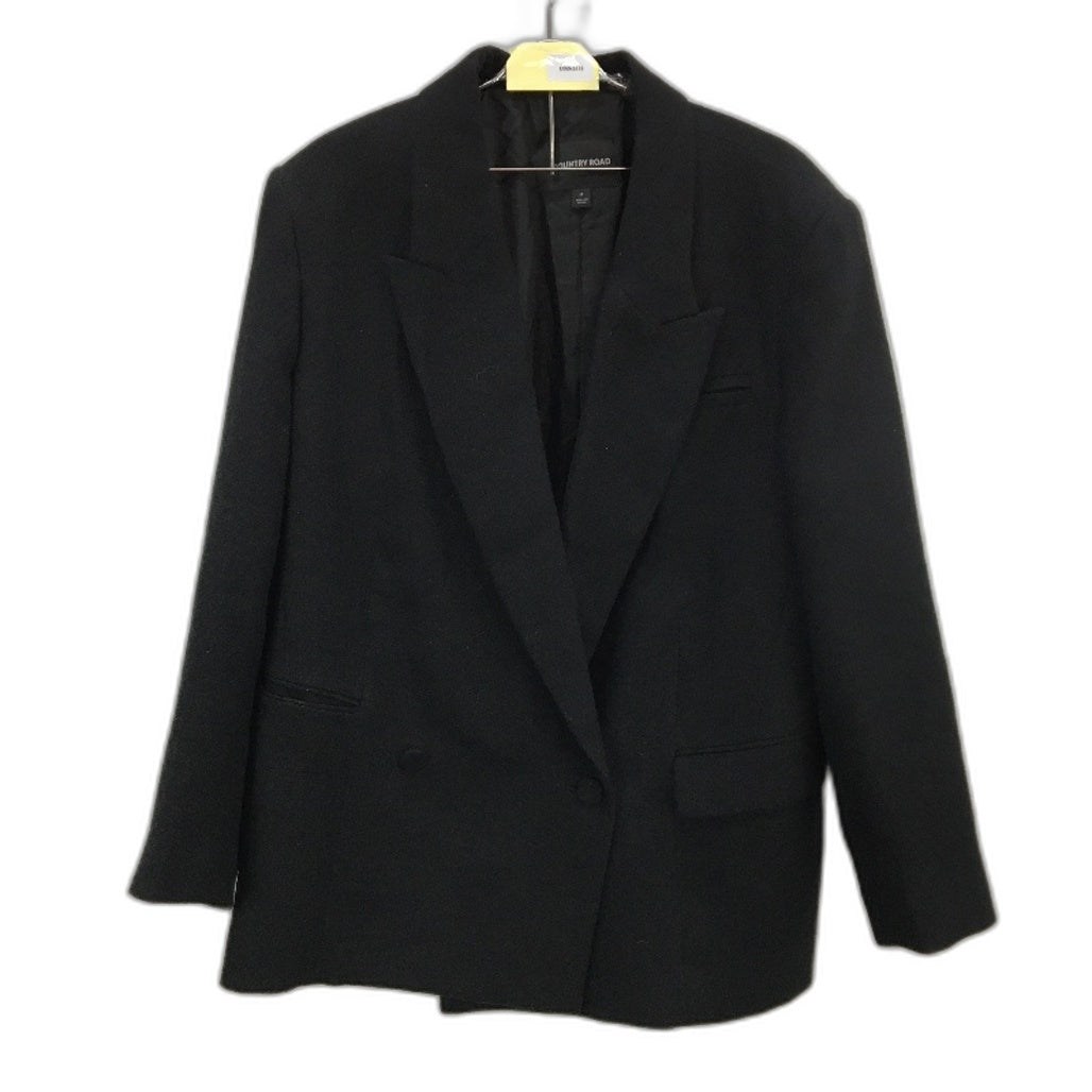 Country Road Black Linen Wool Blend Single Breasted Blazer Jacket Ladies Size 14