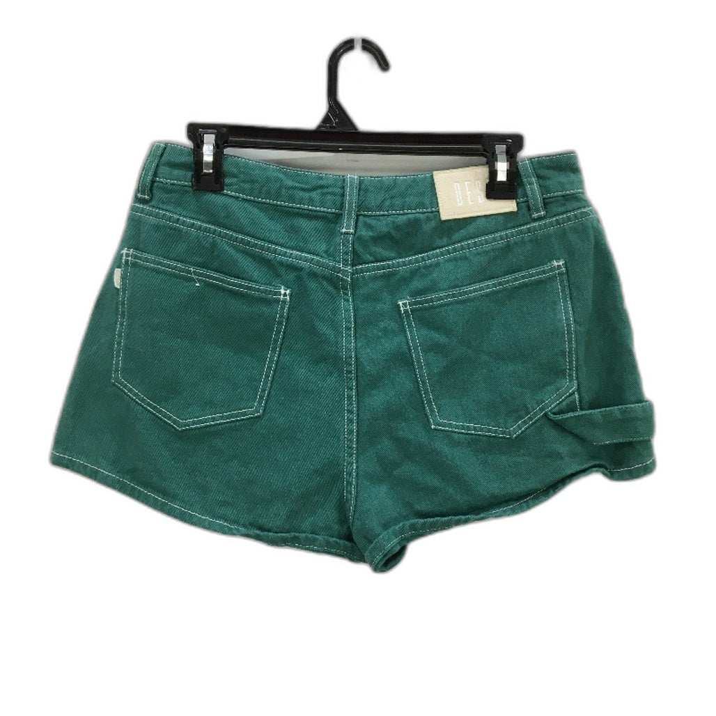 Desu 100% Cotton Green With White Stitching Denim Shorts Ladies Size 14