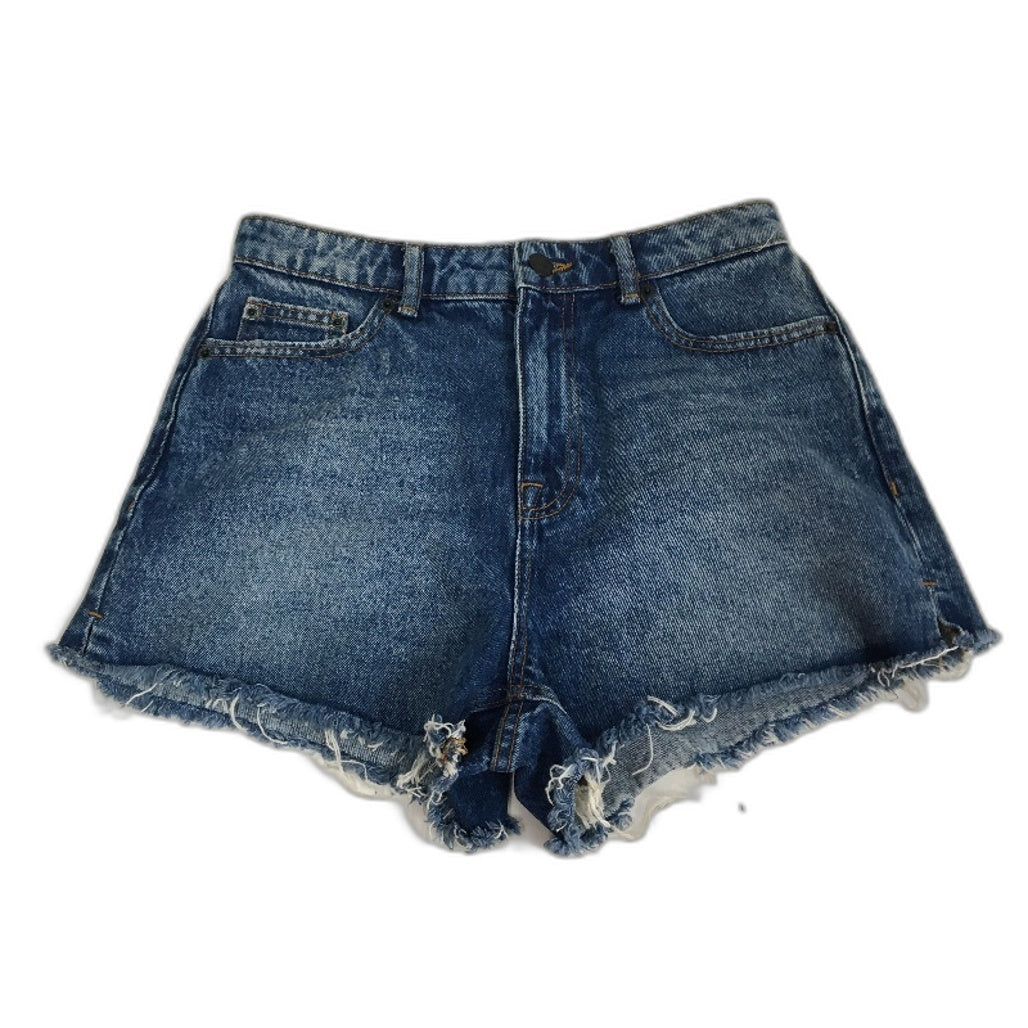 Zara 100% Cotton Blue Raw Hem High Waist Denim Shorts Ladies Size EUR 36 US 4
