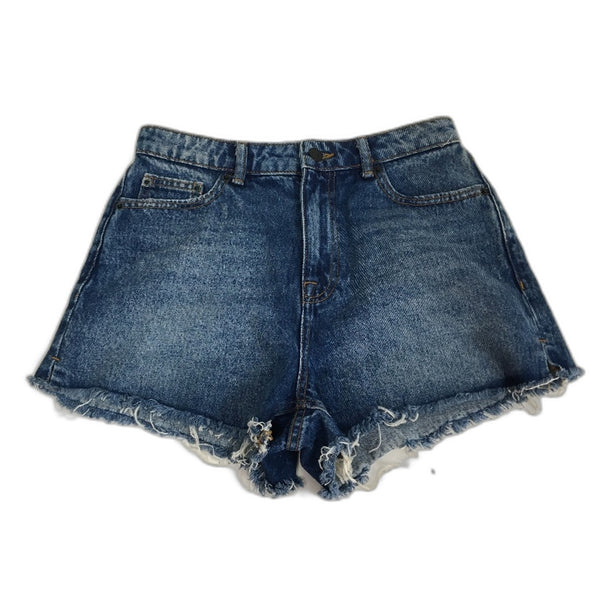 Zara 100% Cotton Blue Raw Hem High Waist Denim Shorts Ladies Size EUR 36 US 4