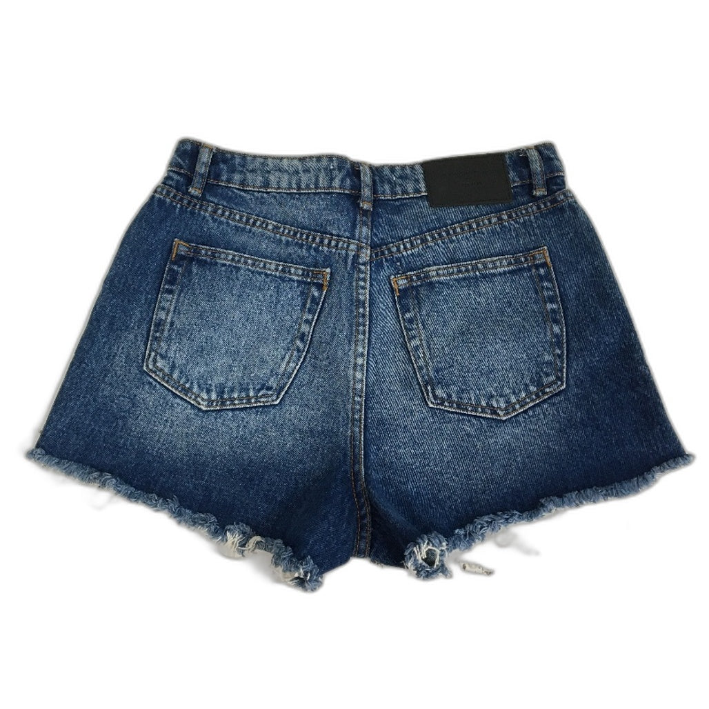 Zara 100% Cotton Blue Raw Hem High Waist Denim Shorts Ladies Size EUR 36 US 4