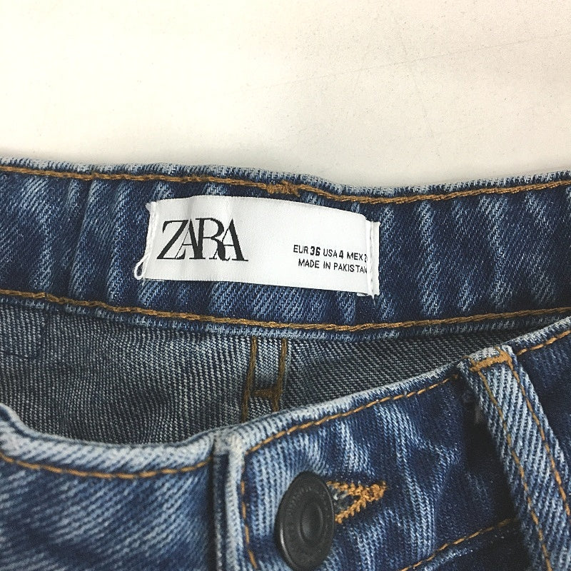 Zara 100% Cotton Blue Raw Hem High Waist Denim Shorts Ladies Size EUR 36 US 4