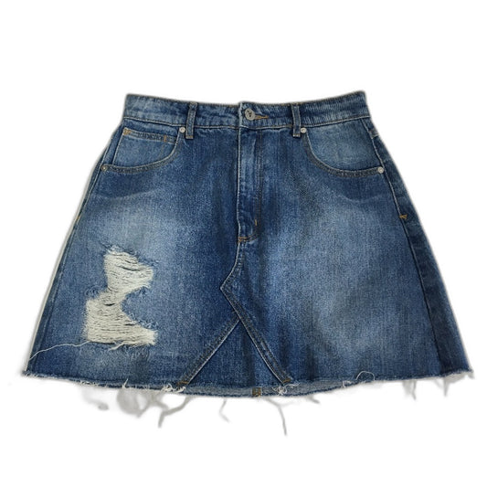 Abrand Jeans Blue Wash Raw Hem 100% Denim Mini Skirt Ladies Size 9 / 27
