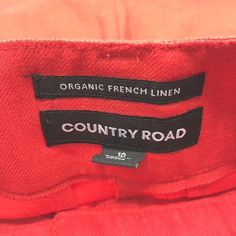 Country Road Organic French Linen Red Front Pocket Dress Shorts Ladies Size 10