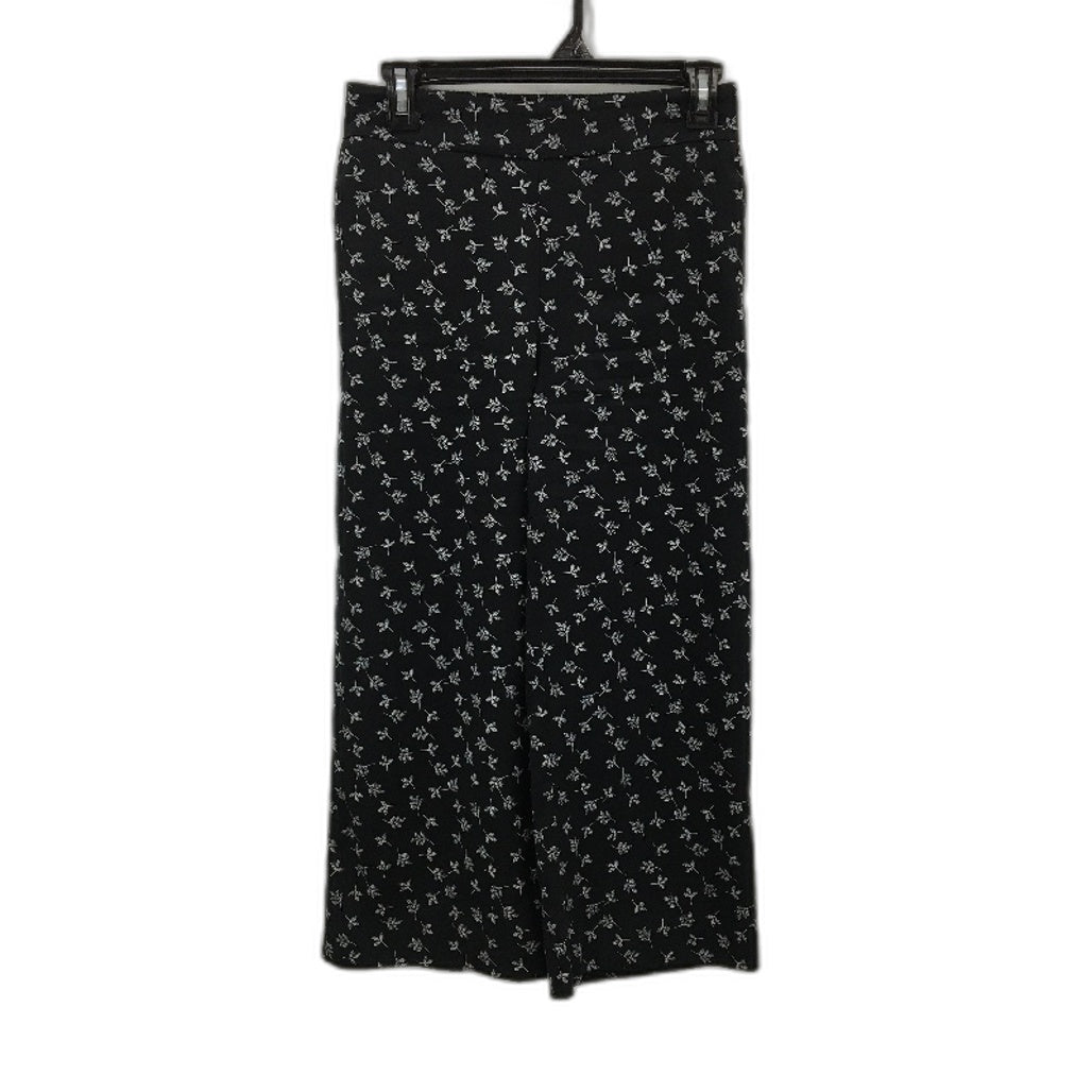 Jacqui E Black With White Leaf Elastic Waist 3/4 Length Pants Ladies Size 6