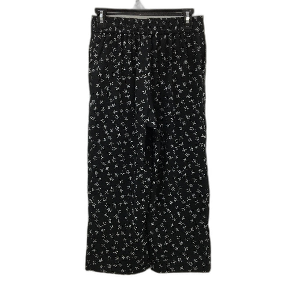 Jacqui E Black With White Leaf Elastic Waist 3/4 Length Pants Ladies Size 6