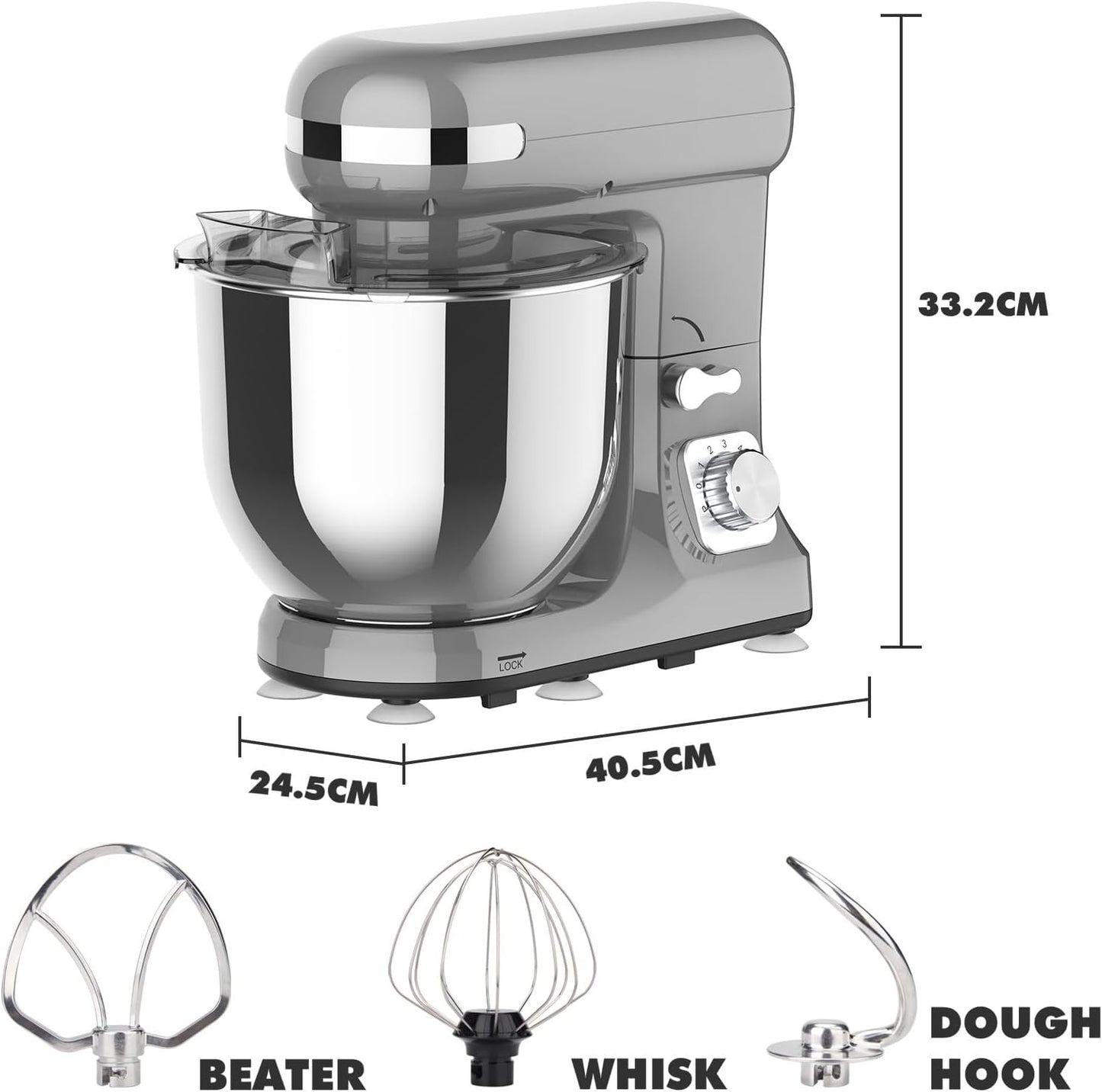 6.5L Grey Electric Stand Mixer with 6-Speed and Dough Hook Online AU
