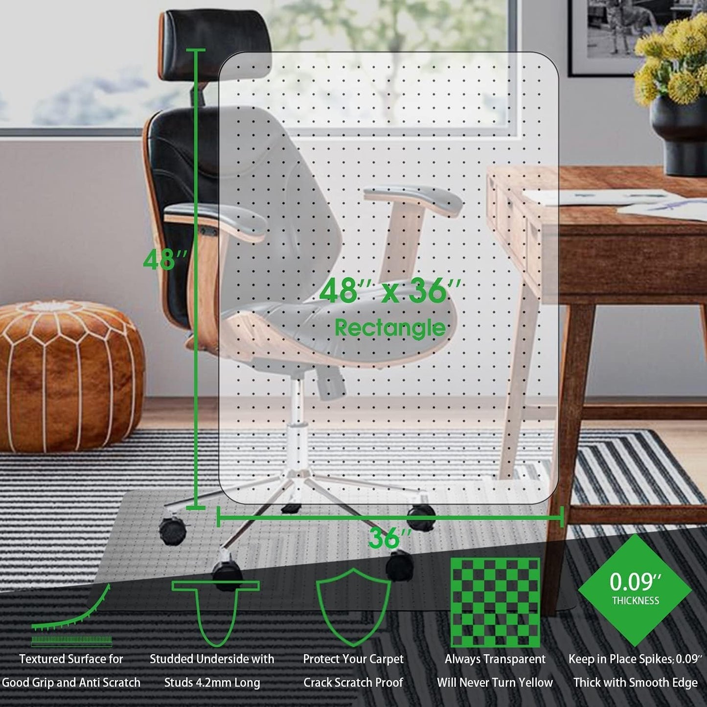 BVIMON Large Pink Carpet Office Chair Mat 120x90cm for Low-Pile Floors AU