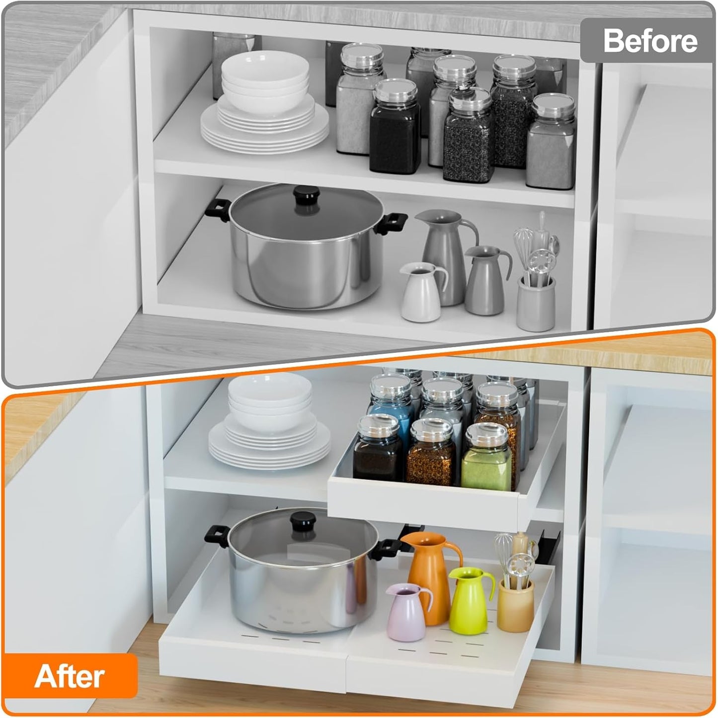 FLSEPAMB 2 Pack Pull Out Drawers for Kitchen Cabinets with Adhesive Film AU