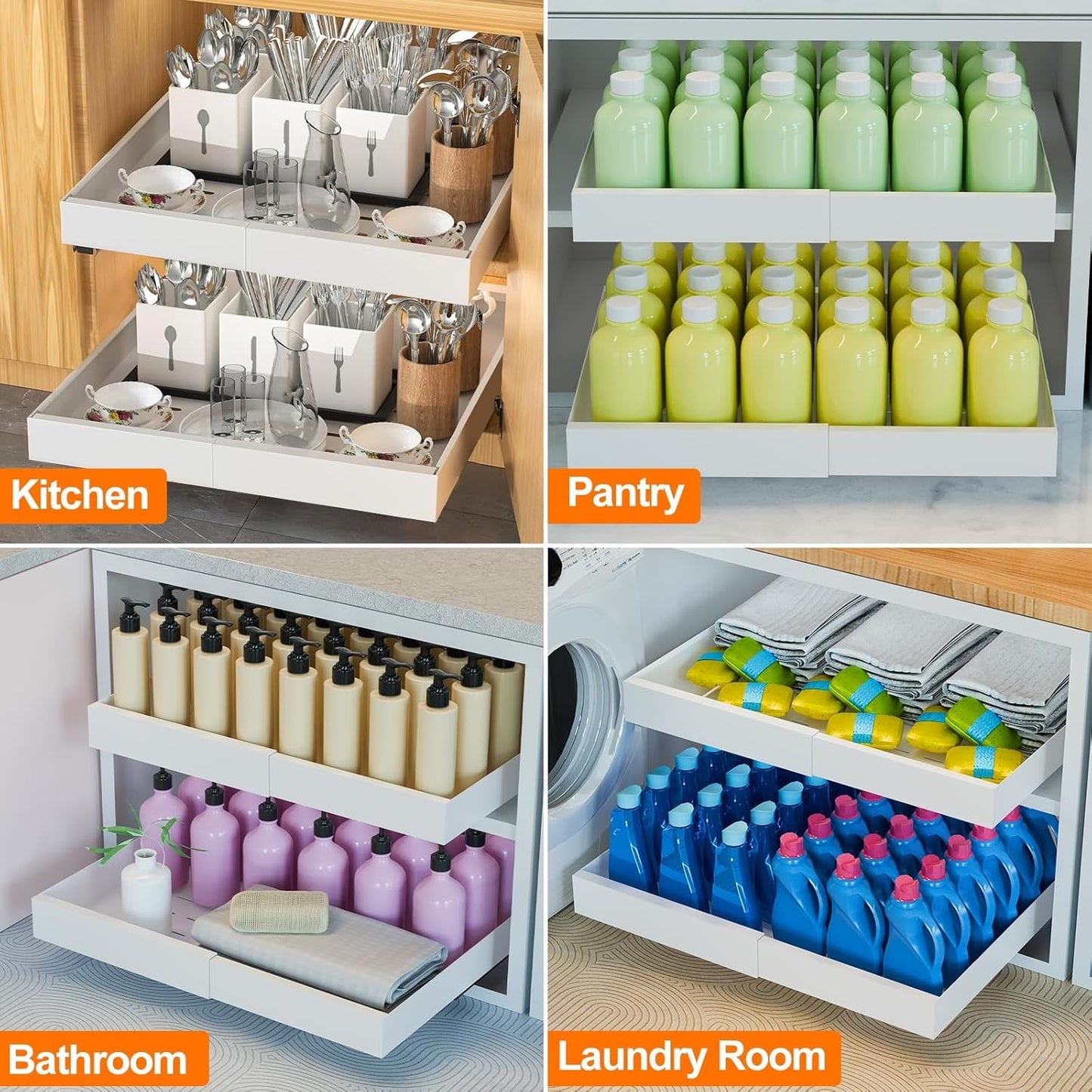 FLSEPAMB 2 Pack Pull Out Drawers for Kitchen Cabinets with Adhesive Film AU