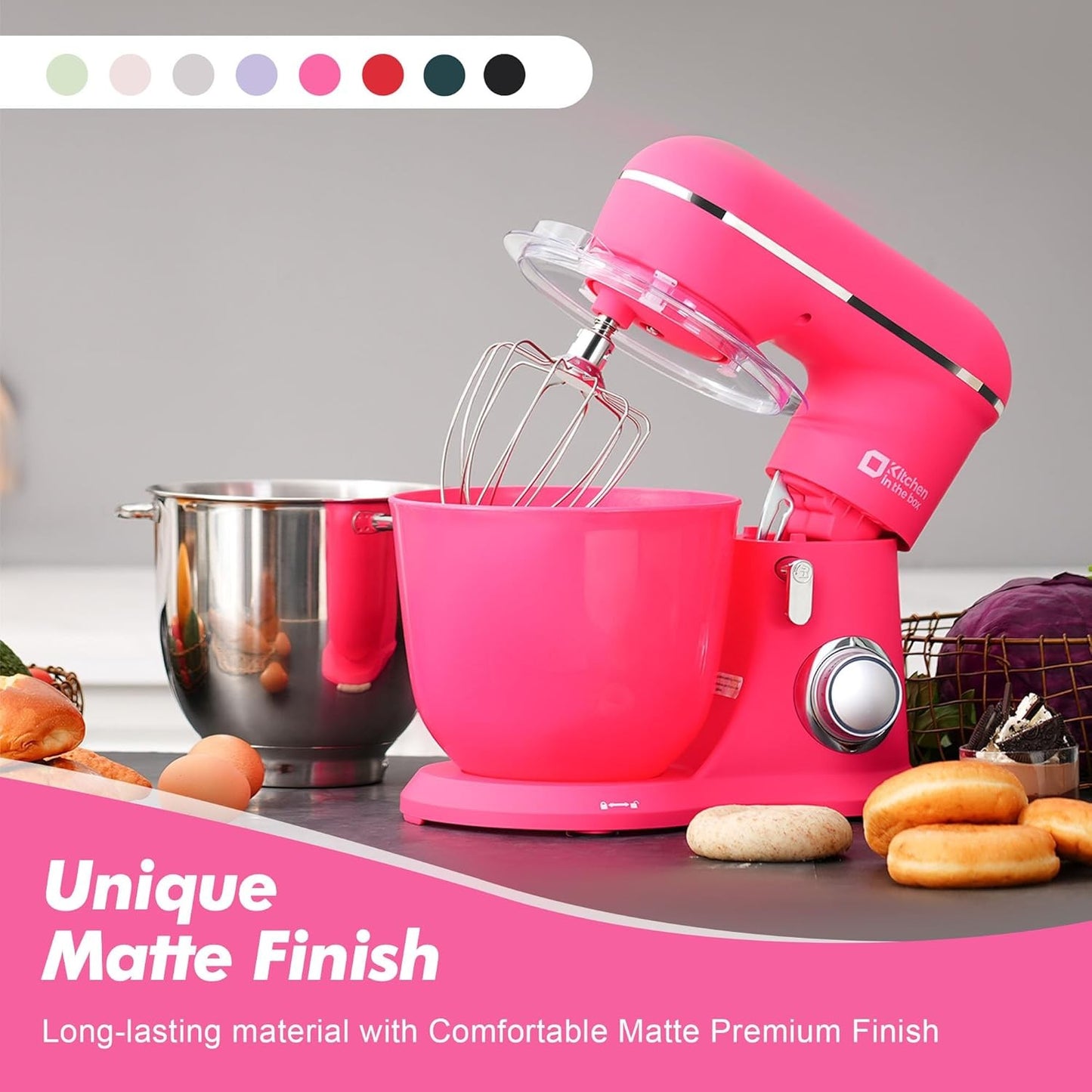 Kitchen in the Box 4.5L & 5L Stand Mixer with 10 Speed Dough Hook Neon Pink AU