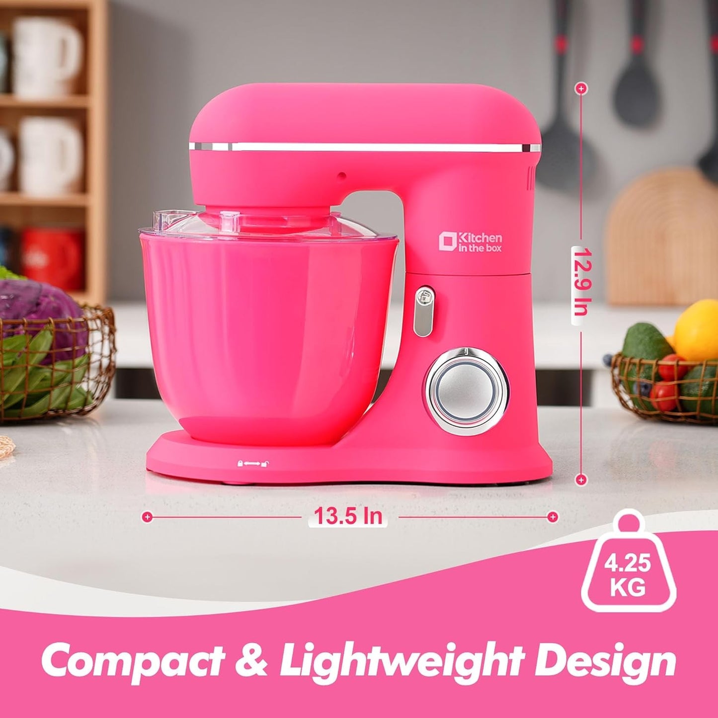 Kitchen in the Box 4.5L & 5L Stand Mixer with 10 Speed Dough Hook Neon Pink AU