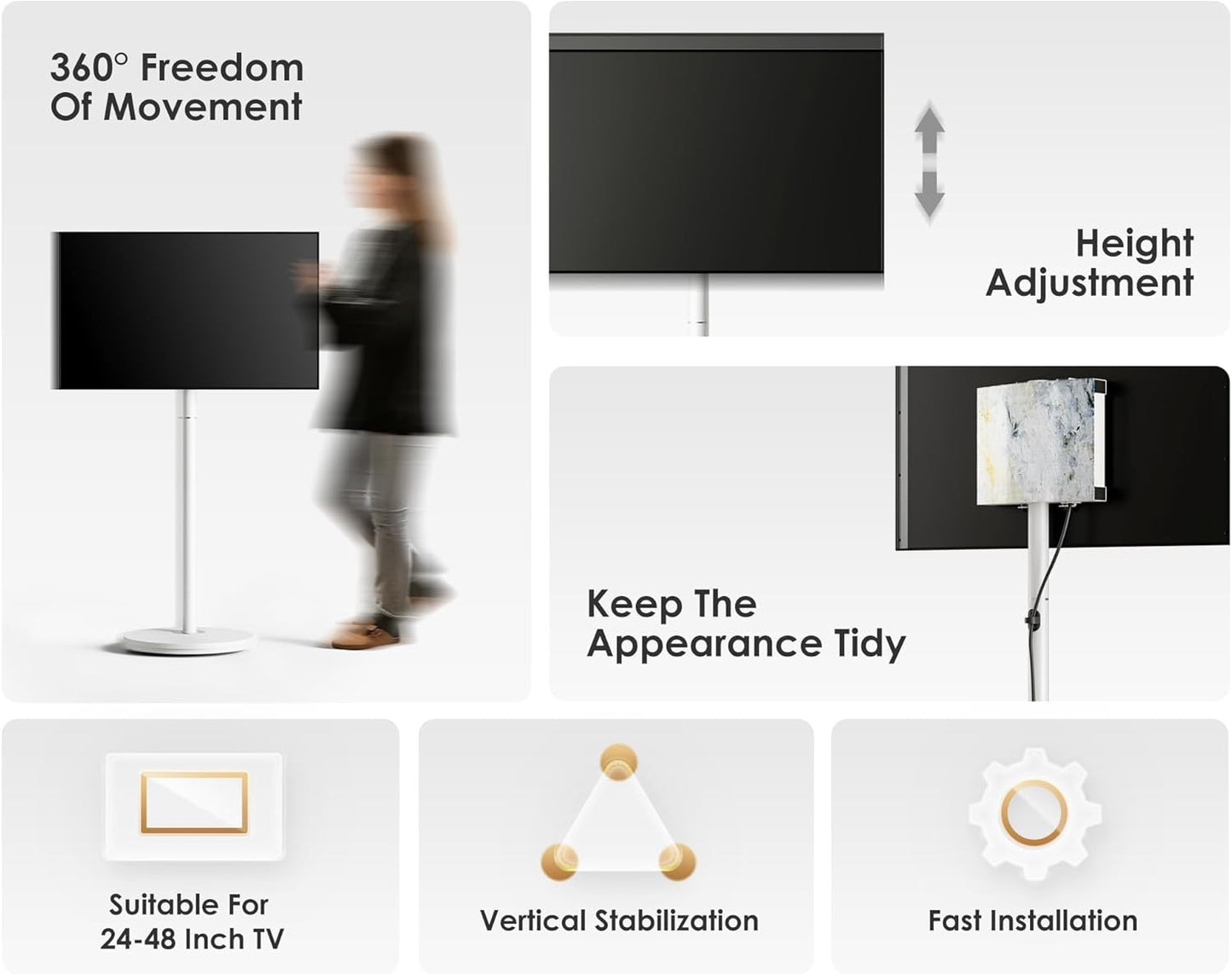 FITUEYES Minimalist Rolling TV Cart for 24-48 Inch TVs with Wheels... DEMO