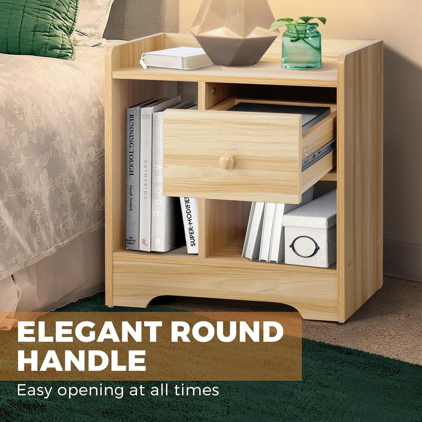 OIKITURE Bedside Table with Drawer and Storage Space for Bedroom Australia DEMO