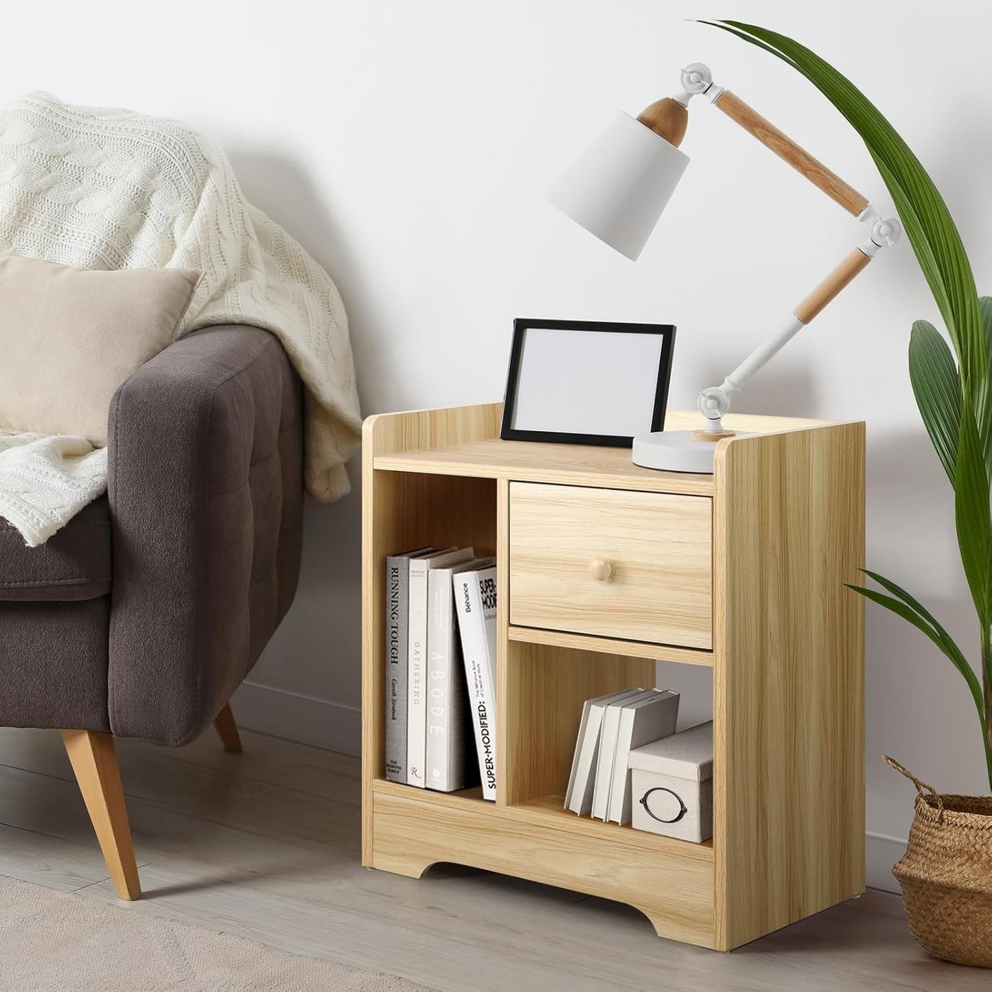 OIKITURE Bedside Table with Drawer and Storage Space for Bedroom Australia DEMO