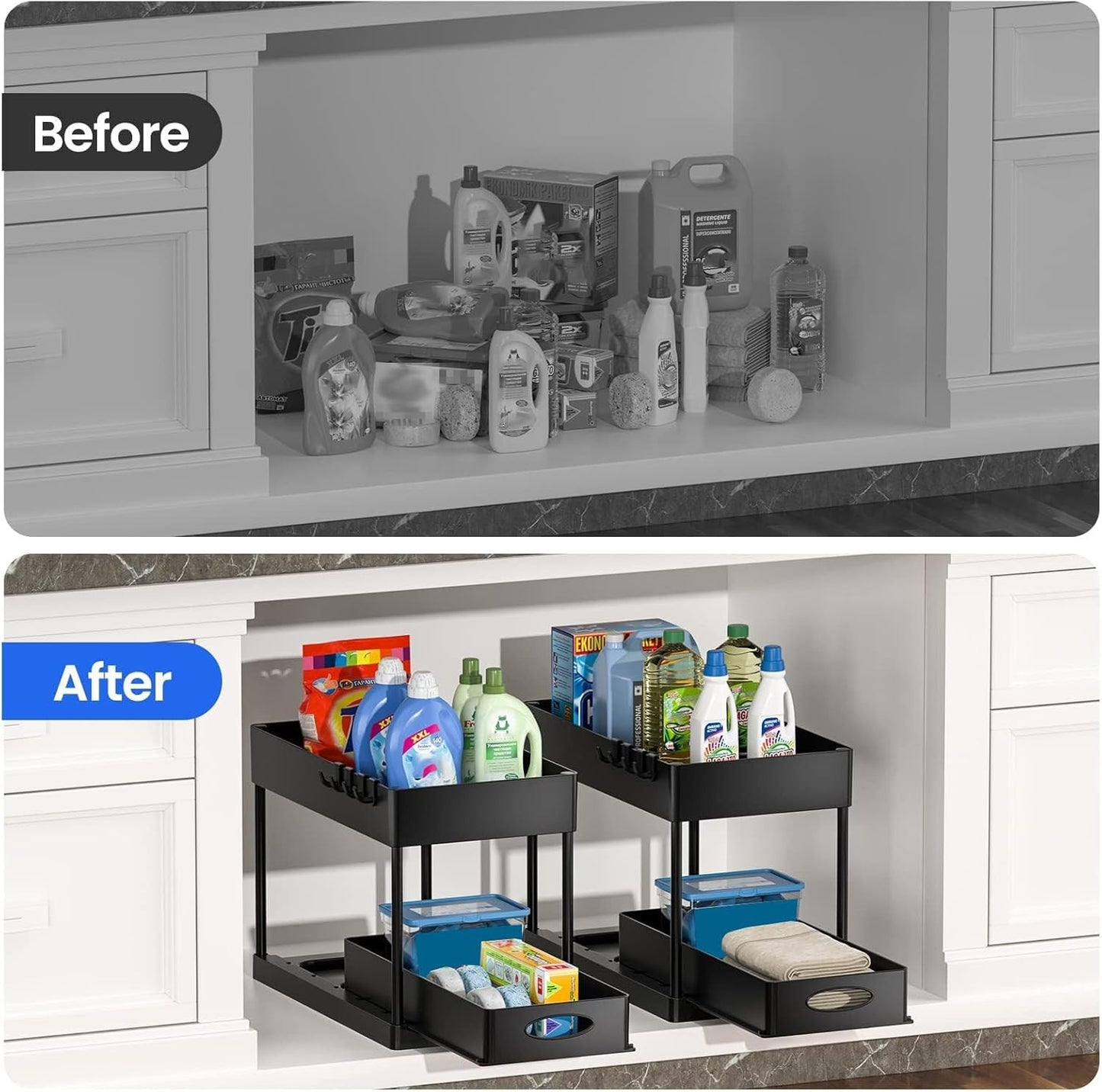 Wuciray Under Sink Organizer Storage 2-Pack with Sliding Drawer for Kitchen AU