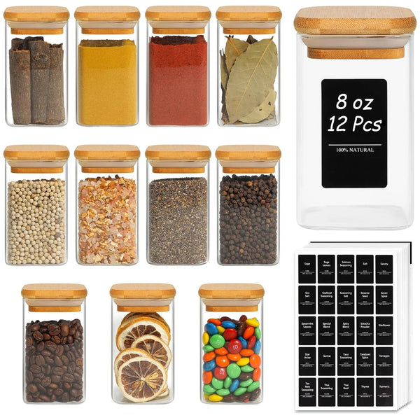 ComSaf 12Pcs 8oz Airtight Glass Spice Jars with Bamboo Lids Online Australia