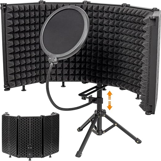5 Panel Portable Ambient Reflection Filter Vocal Booth with Floor Stand NEW