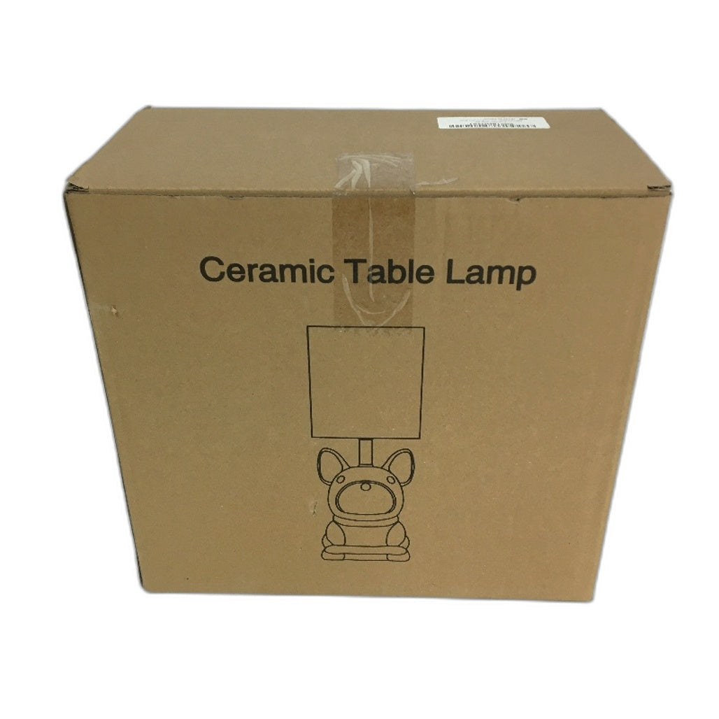 EOEYYOYB Set of 2 Glazed Ceramic Bulldog Linen Shade Table Lamp in Pink NEW