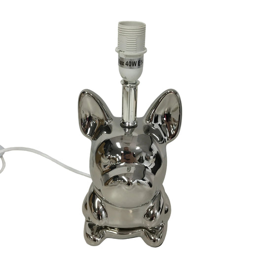 EOEYYOYB Set of 2 Glazed Ceramic Bulldog Linen Shade Table Lamp in Chrome NEW