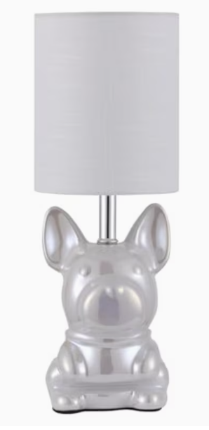EOEYYOYB Single Glazed Ceramic Bulldog Linen Shade Table Lamp in Pearl NEW