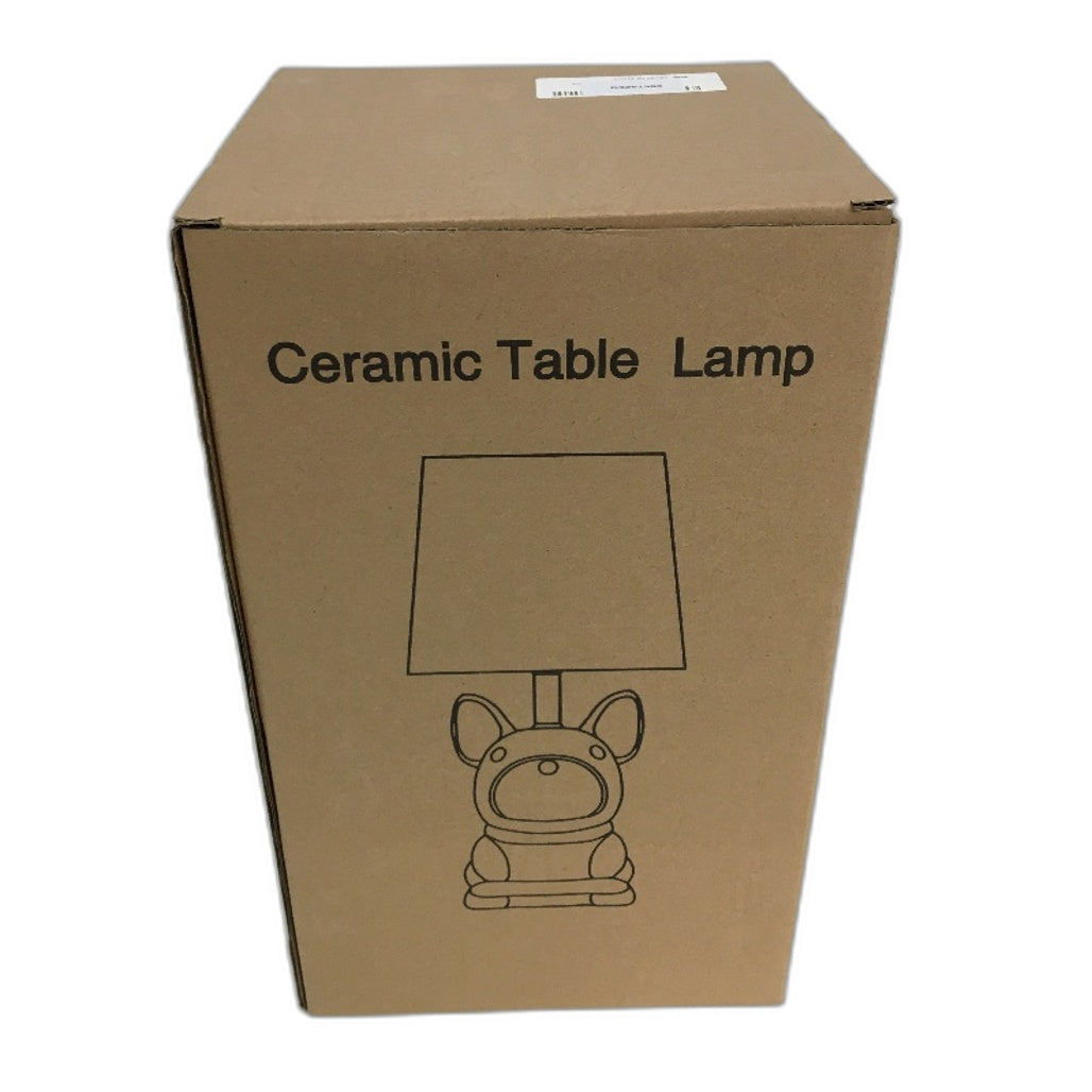 EOEYYOYB Single Glazed Ceramic Bulldog Linen Shade Table Lamp in Gold NEW