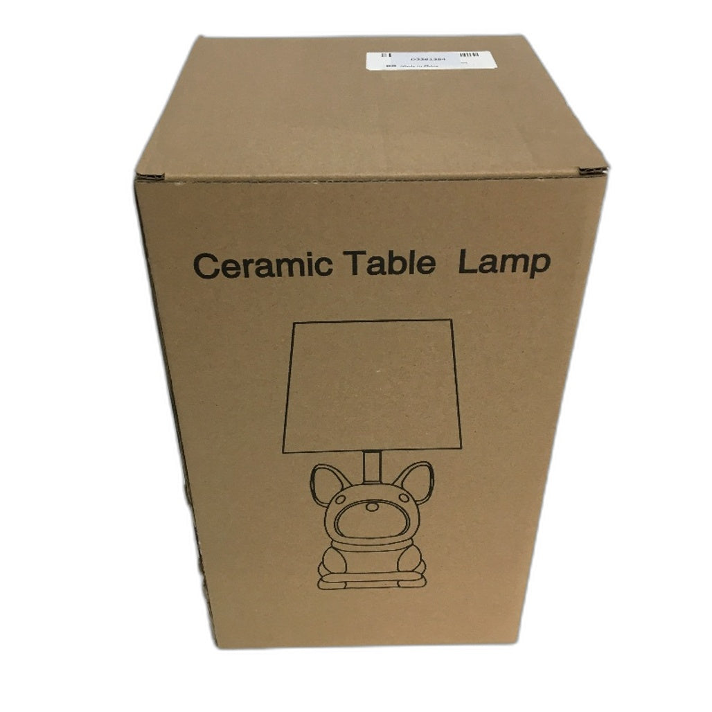 EOEYYOYB Single Glazed Ceramic Bulldog Linen Shade Table Lamp in Pink NEW