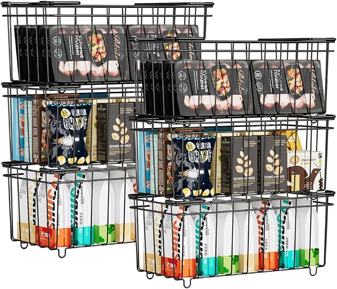 6 Pack Wired Black Multipurpose Stackable Deep Organiser Bins 37x18x15cm NEW