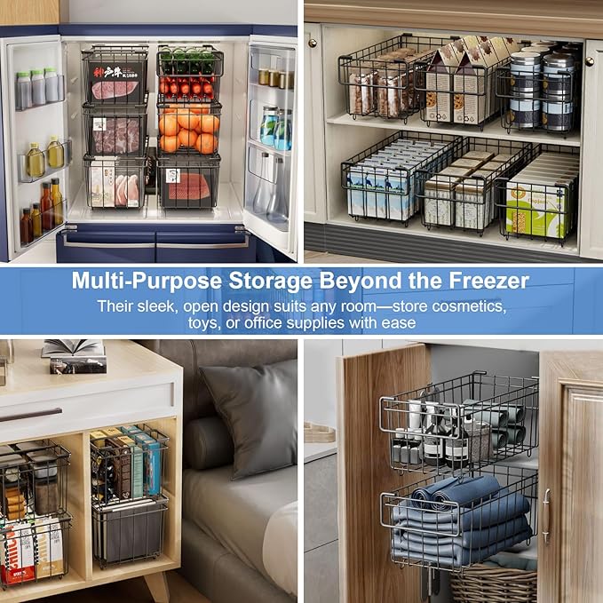 6 Pack Wired Black Multipurpose Stackable Deep Organiser Bins 37x18x15cm NEW