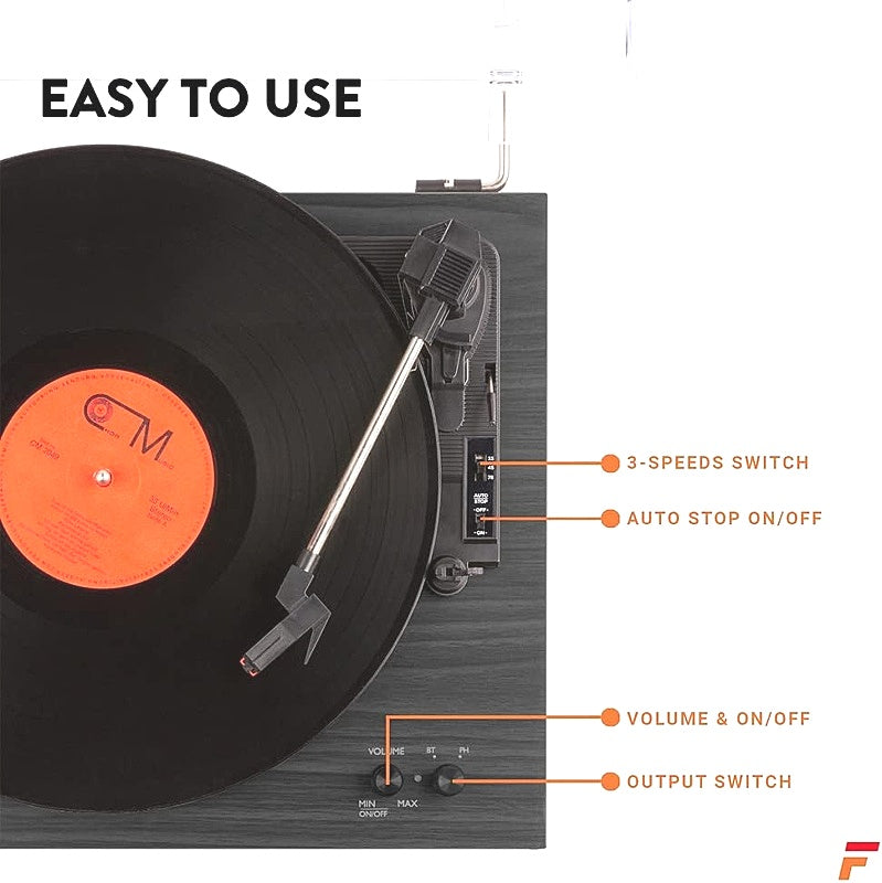 Fenton RP165B Retro Vinyl Turntable Record Player with Bluetooth in Black NEW