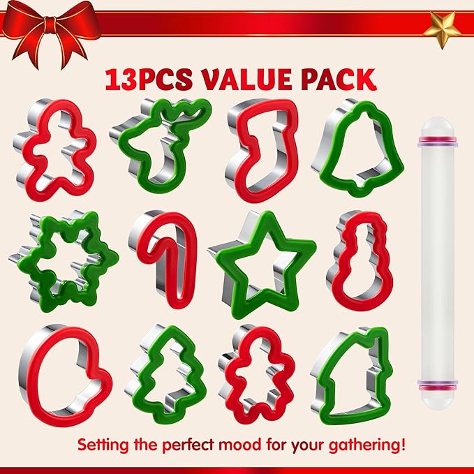 Joyin 13 Piece 3.5 Inch Christmas Cookie Mold Cutter Set with Grip NEW