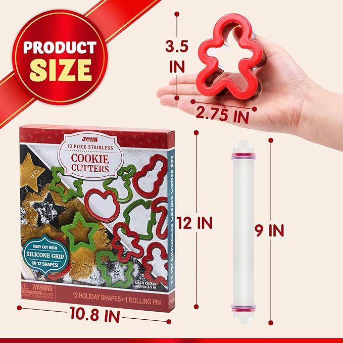 Joyin 13 Piece 3.5 Inch Christmas Cookie Mold Cutter Set with Grip NEW