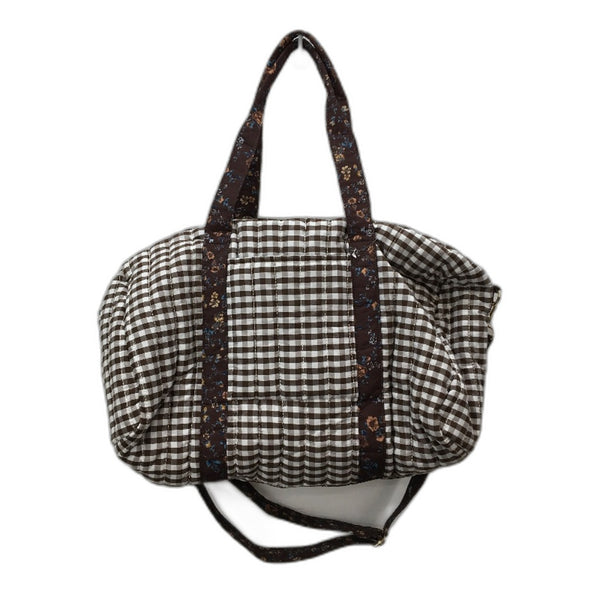 Quilted Cloth Brown Gingham Floral Detail Weekender Travel Bag 44x17x26cm NEW