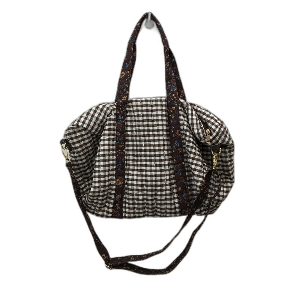 Quilted Cloth Brown Gingham Floral Detail Weekender Travel Bag 44x17x26cm NEW
