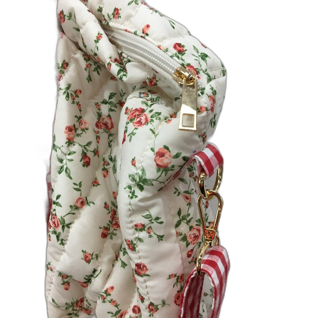 Quilted Cloth White Rose Pattern Gingham Detail Weekender Bag 44x17x26cm NEW